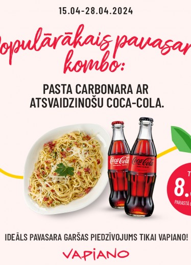 Pasta Carbonara un Coca-Cola kombo piedāvājums